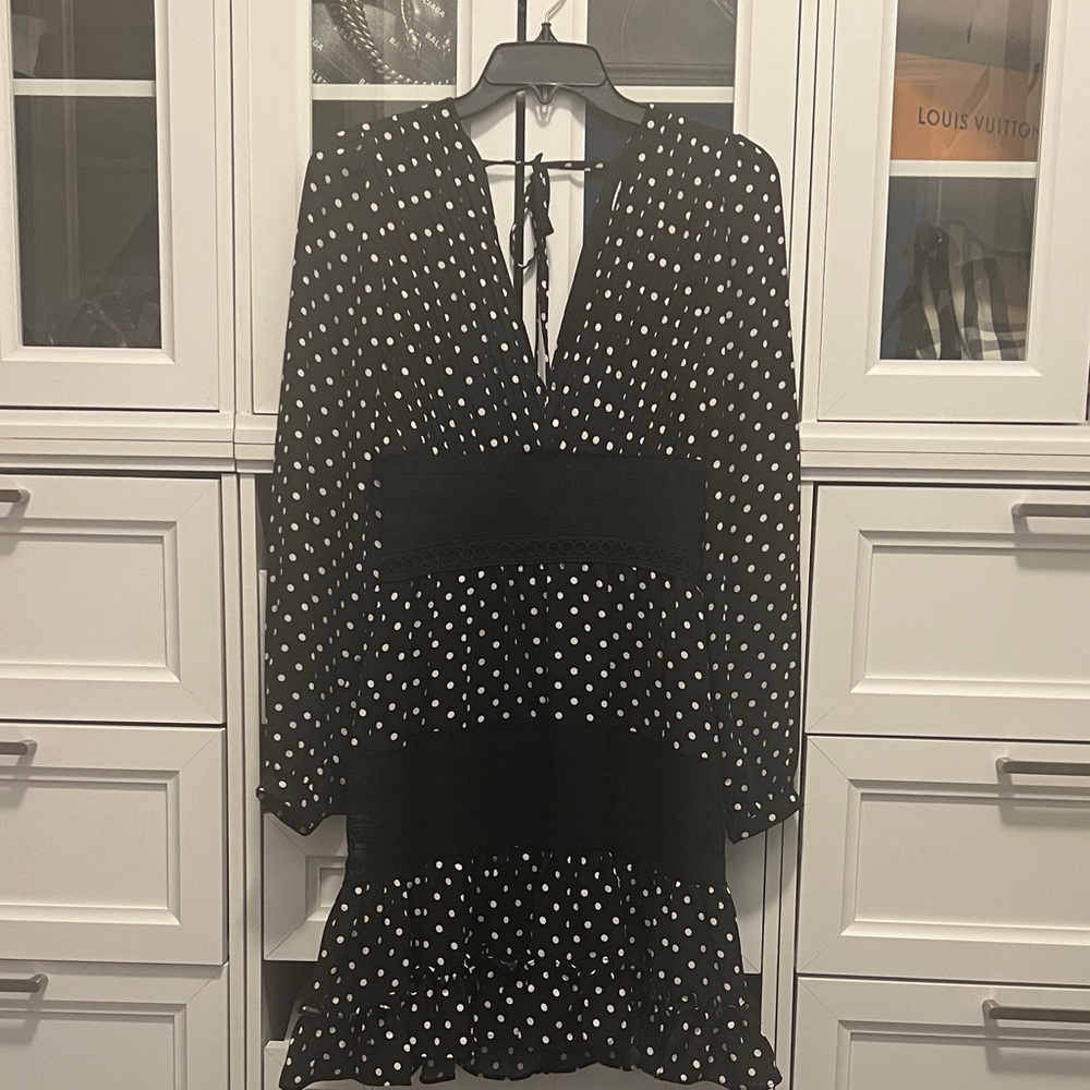 Chic Black and White Polka Dot Long Sleeve Dress
